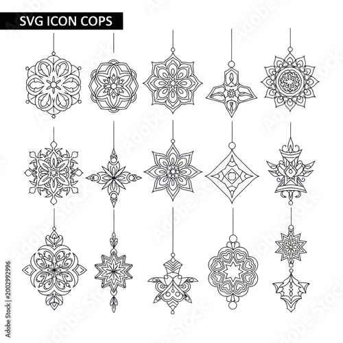 Set of Decorative Geometric Ornaments, Mandala Designs, Ethnic Patterns, Hand Drawn Style
