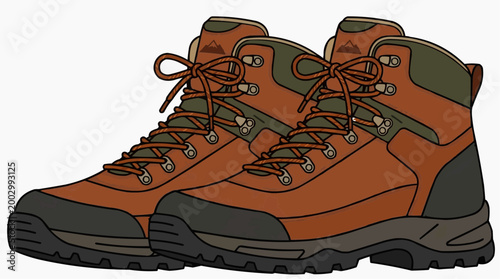 A pair of rugged hiking boots, ideal for adventurous outdoor exploration, are expertly crafted and ready to take on trails and mountain ascents.