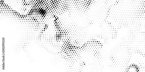 Radial halftone gradient background. Dotted concentric texture with fading effect. Black and white circle comic wallpaper. Monochrome grunge vector backdrop
