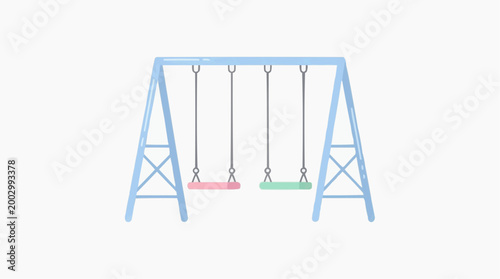 A simple yet inviting swing set in a playground, perfect for a child's carefree play, evokes a sense of nostalgia, joy and happiness.
