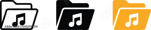 Music Folder Vector Icon Set Featuring Media Library Storage and Audio File Management for Software Interface Digital Organization and Professional Sound Design,