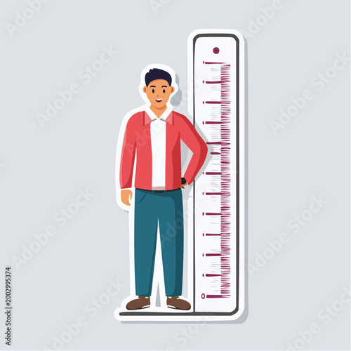 Man Standing Next to Height Measurement Ruler