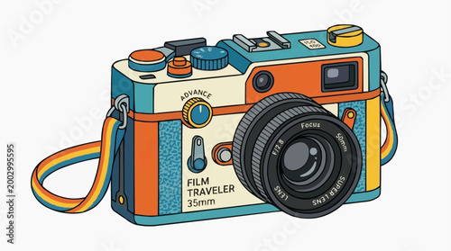 A retro camera capturing the essence of classic photography with a vibrant blend of colors and design.