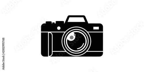 Camera Icon Flat Design, Photography Equipment Black Silhouette Vector Illustration