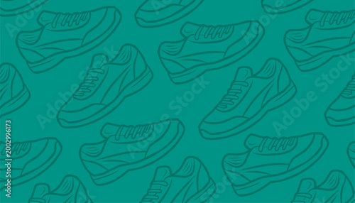Sneakers Seamless Pattern. Repeating Shoe Outline. Handdrawn Minimal Footwear Background Illustration Style 