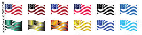 USA flag mega bundle set with waving shapes in traditional colors and premium metallic gradients.