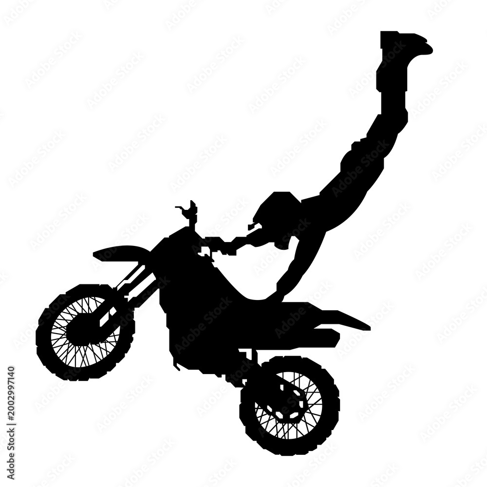 Obraz premium Heart Attack Freestyle SilhouetteFreestyle Motocross Superman Stunt Silhouette, FMX Rider Jumping High Action