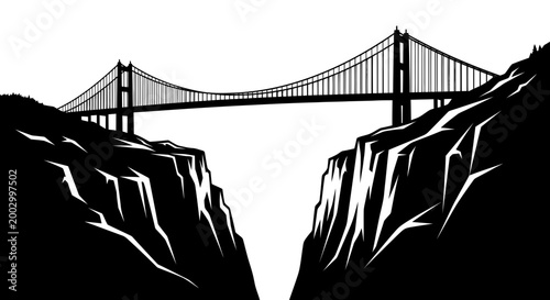 Suspension Bridge Silhouette Spanning Mountainous Chasm