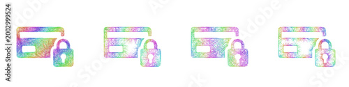 Rainbow color sketch secure payment lock icon design set
