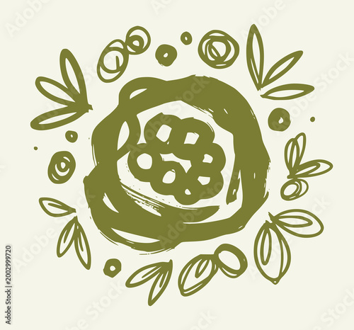 Kombucha Scoby Vector Illustration Drawing, Rustic Hand-Drawn Ink Brush Sketch Style, Organic Fermentation Starter Culture Logo, Abstract Botanical Leaves Folk Art Graphic

