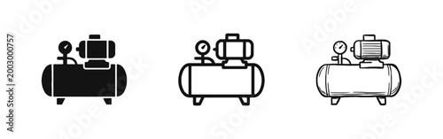 Bild auf Leinwand Air Compressor Machine Icon Set - Industrial Power Tool Vector Illustration
