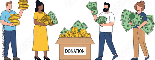  People Donating Money for Social Causes, Fundraising, and Generosity Themes