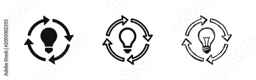 Innovative Idea Cycle Icon Set - Creative Process and Sustainable Solution Symbols