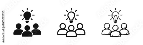 Team Brainstorming and Teamwork Icon Set - Collective Idea and Collaboration Symbols