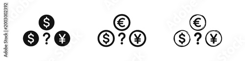 Global Currency Exchange Uncertainty Icon Set - Money, Forex, and Financial Choice Symbols