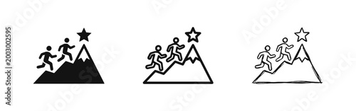 Success and Achievement Goal Icon Set - Teamwork, Ambition, and Career Growth Symbols