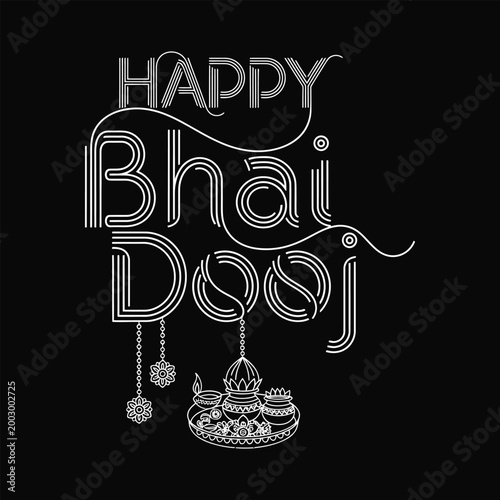 Happy Bhai Dooj festival celebration greeting card with traditional Indian decorations and text
