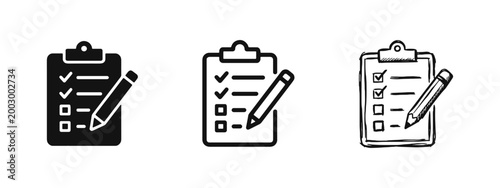 Checklist Clipboard and Pencil Icon Set for Task Management and Surveys
