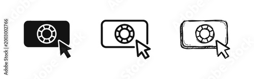 Help and Support Button Icon Set with Lifebuoy and Mouse Cursor