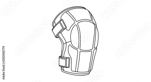 Protective knee pad for athletic sports gear with straps for injury prevention and safety support.