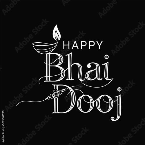 Happy Bhai Dooj festival celebration greeting card with traditional lamp and beautiful typography design