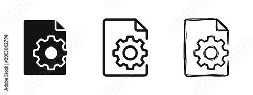 Document Settings Icon Set - File with Gear for Configuration and Setup