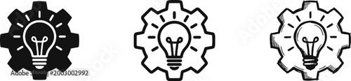Innovation and Idea Icon Set - Lightbulb Inside a Gear Symbol