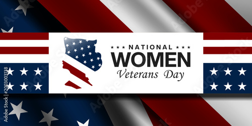 Women Veterans Day. American flag and women.  Great for cards, banners, posters, social media and more. Blue background.  