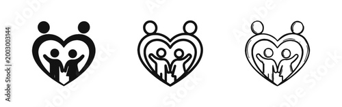 Family Love and Protection Icon Set - Family in Heart Shape