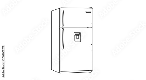 Simple Line Art Drawing of a Modern Refrigerator with Ice Dispenser