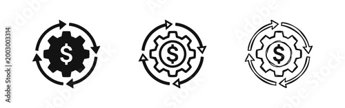 Financial Management and Money Circulation Icons Set - Dollar Gear with Circular Arrows