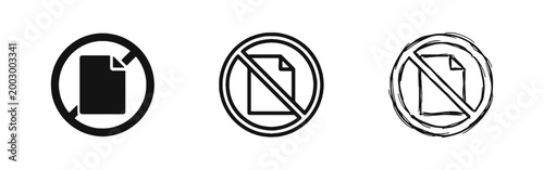 Document Restricted and No File Icons Set - Forbidden Page Prohibited Symbol