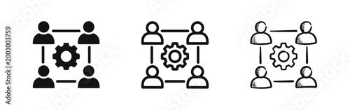 Teamwork and Project Management Icons Set - People Connection with Gear Symbol