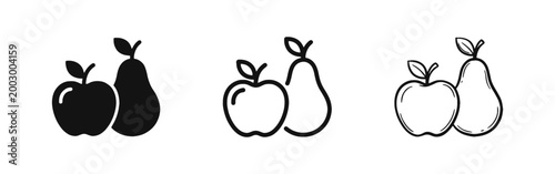 Fresh Fruit Icons Set - Apple and Pear Healthy Food Symbols