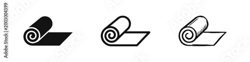 Rolled Mat Icon Set, Yoga Mat or Carpet Roll, Fitness and Home Interior Symbols