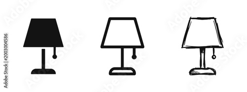 Table Lamp Icon Set, Classic Desk Light for Office and Home, Interior Lighting Symbols