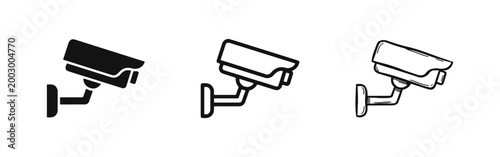 Security Camera CCTV Icon Set in Solid Outline and Hand Drawn Styles for Surveillance and Protection