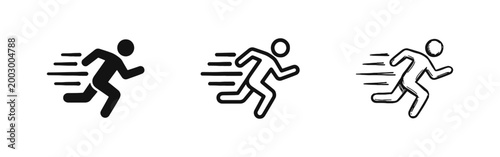 Running Man Icon Set in Solid Silhouette Outline and Hand Drawn Sketch Styles for Fitness and Sports