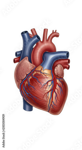 Human heart anatomy realistic medical illustration on transparent background.