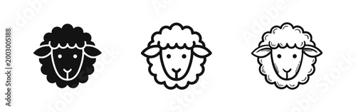 Sheep Head Icon Set - Solid, Outline, and Hand-Drawn Sketch Styles