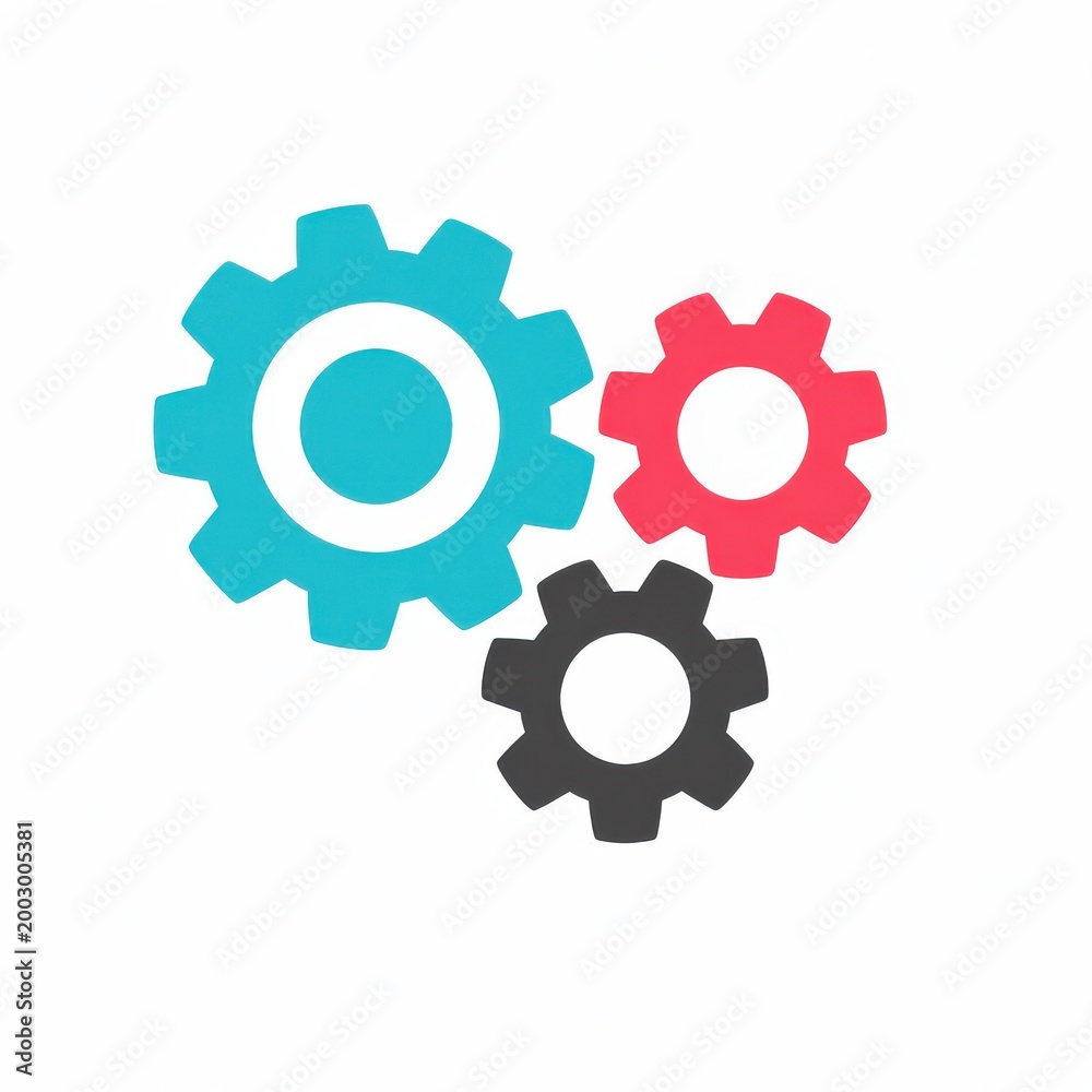 Fototapeta premium Three colorful interlocking gears isolated on white background