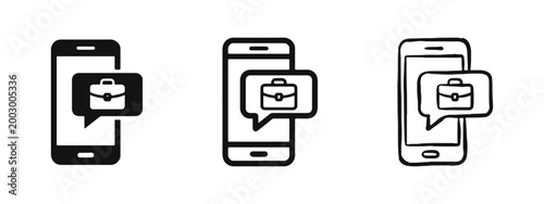 Mobile Business Notification Icon Set - Solid, Outline, and Hand-Drawn Sketch Styles