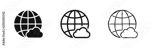 Global Cloud Computing Icon Set - Solid, Outline, and Hand-Drawn Sketch Styles