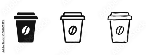 Take Away Coffee Cup Icon Set Featuring Coffee Bean Logo for Morning Break and Cafe Concepts