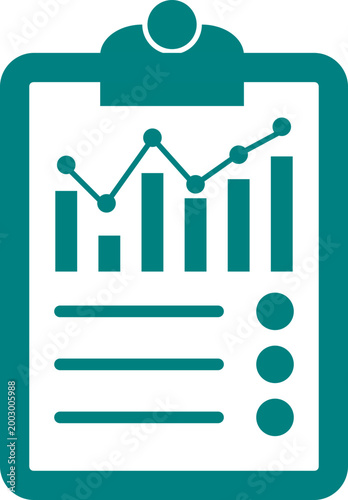 Teal Metrics Icon Featuring Clipboard Report with Bar Graph and Line Chart for Business Analytics and Project Management