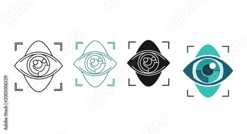 Eyes icon set with scanning lines and detailed iris patterns featuring eye, pattern, design with