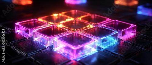 Futuristic illuminated blocks form a complex structure, providing a high-tech backdrop for articles on quantum computing, innovation and the digital future.