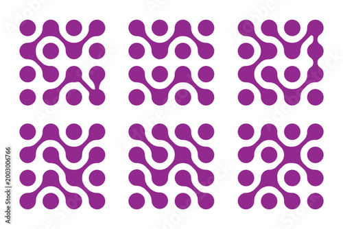 Diagonal metaball connected circles shape. Abstract nerve cell dots or computer nano net . Abstract liquid shapes icon set vector, blue gradient blobs and fluid geometric elements, modern organic form