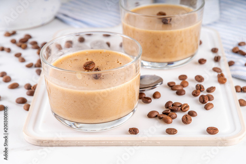 Tableau sur toile Italian coffee latte mousse dessert, whipped semifreddo souffle or pudding in po