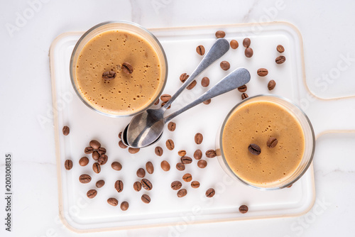 Bilde på lerret Italian coffee latte mousse dessert, whipped semifreddo souffle or pudding in po